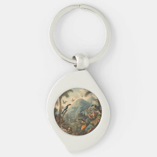 Chaveiro Vintage botânica de tucanos e flores