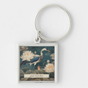 Chaveiro Vintage botanical blue crane personalizável