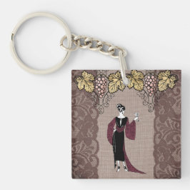 Chaveiro Vintage Burgundy Wine Lady with Taupe Lace