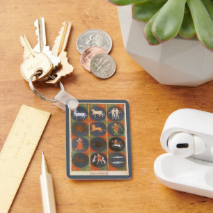 Chaveiro Vintage Celestial, Astrologic Zodiac Chart, 1475