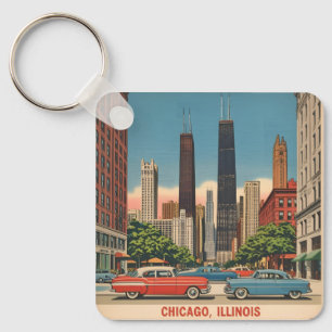 Chaveiro Vintage Chicago Illinois City Skyline Retro Viagem