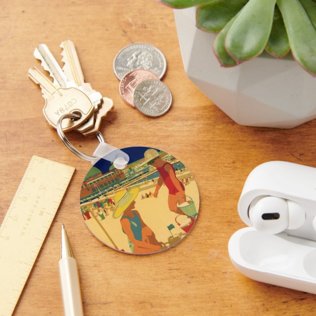 Chaveiro Vintage Children, Irmãs Férias Familiares em Praia (Mesa)