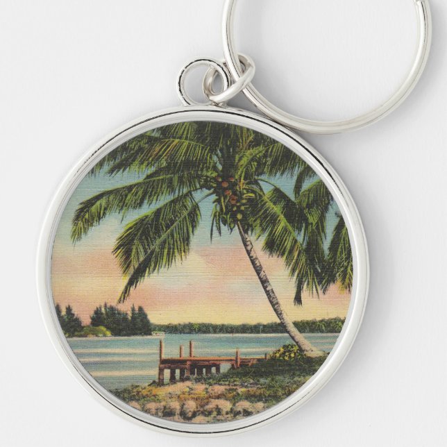 Chaveiro Vintage Coconut Palms Tropical Breeze Sunset (Frente)