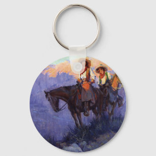 Chaveiro Vintage Cowboys, Man and Woman on Horses, Anderson