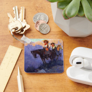 Chaveiro Vintage Cowboys, Man and Woman on Horses, Anderson