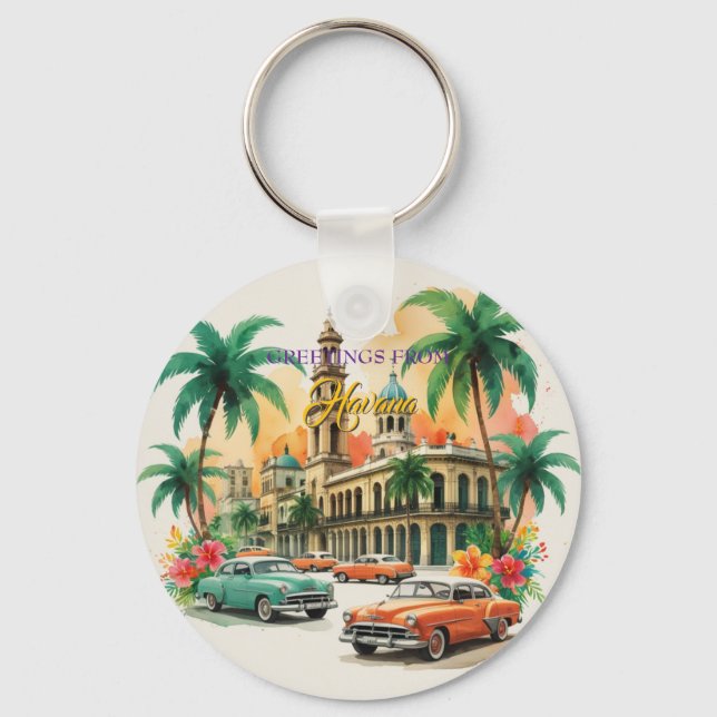 Chaveiro Vintage Cuba Viagem - Saudações De Havana (Frente)