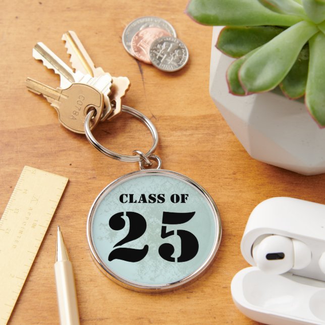Chaveiro Vintage Dusty Blue Damask Classe de 2024 (Mesa)