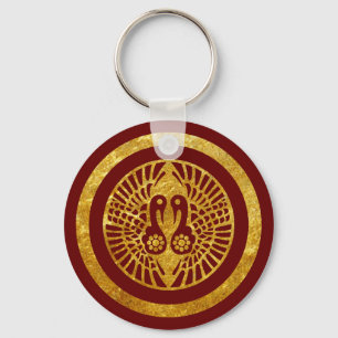 Chaveiro Vintage Faux Dourado Ikko Ikki Japão Mon Graphic