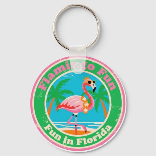 Chaveiro Vintage Flamingo Fun in Florida Beach (Frente)