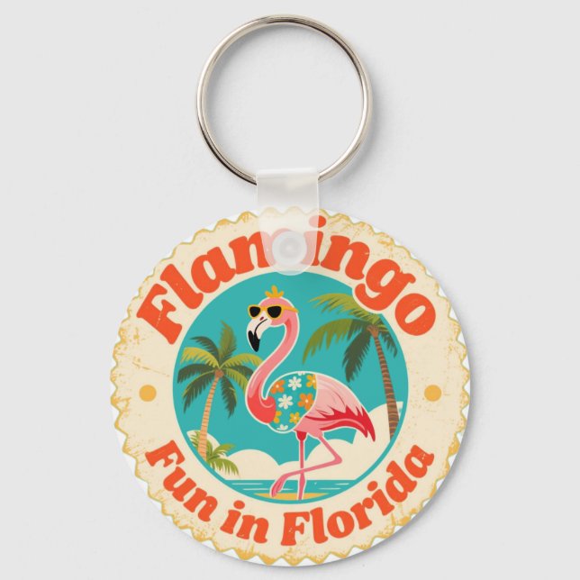 Chaveiro Vintage Flamingo Fun in Florida Beach (Frente)