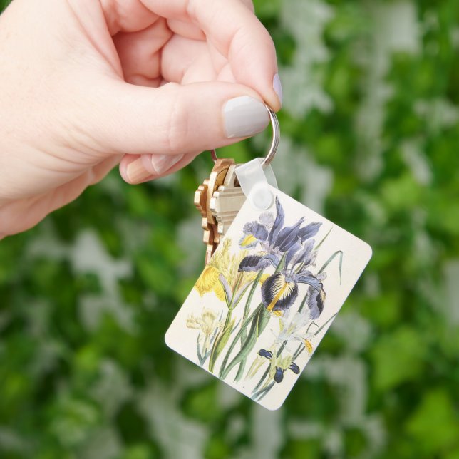 Chaveiro Vintage Floral Botany, Garden Iris Flowers (Mão)