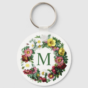 Chaveiro Vintage Floral Wreath Monograma