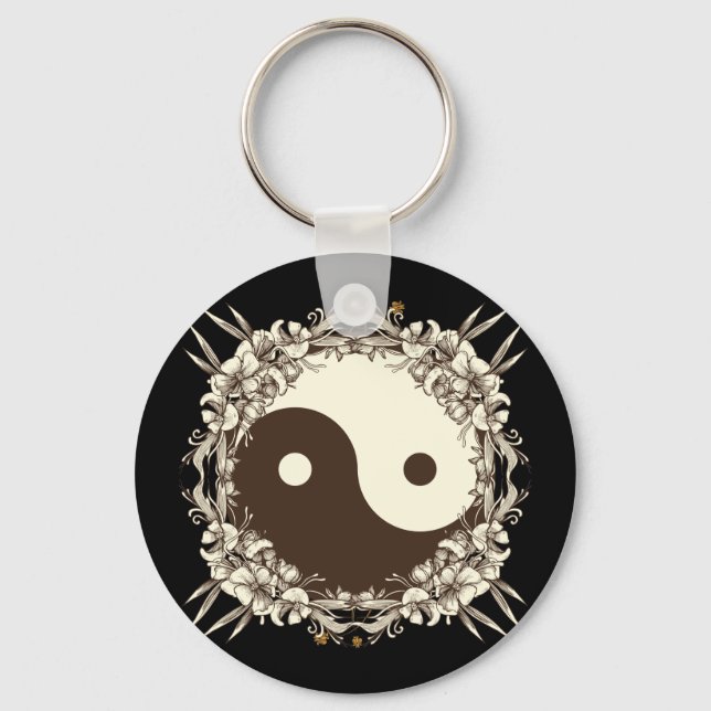 Chaveiro Vintage Floral Yin Yang (Frente)