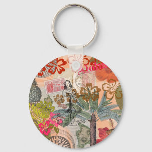 Chaveiro Vintage Flowers Hula Colorful Hawaiian Tropical