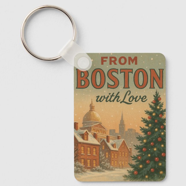 Chaveiro Vintage From Boston With Love Christmas  (Frente)