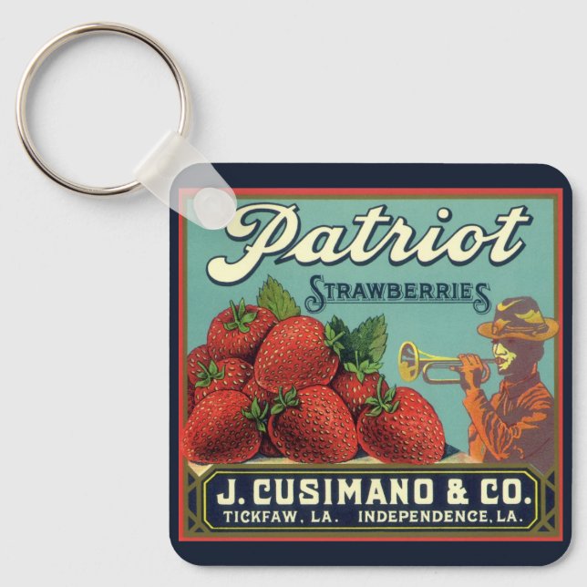 Chaveiro Vintage Fruta Crate Label Art Patriot Strawberry (Frente)