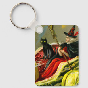Chaveiro Vintage Halloween Black Cat and Witness