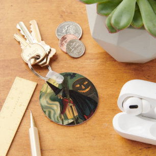 Chaveiro Vintage Halloween Bruxa Stirring Magic Cauldron