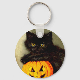 Chaveiro Vintage Halloween Cat e Jack-o'-lantern