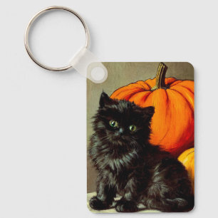 Chaveiro Vintage Halloween Gato Preto e Abóboras
