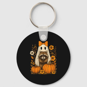 Chaveiro Vintage Halloween Ghost Holding Raccoon Groovy Flo