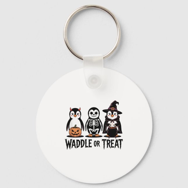 Chaveiro Vintage Halloween Penguin Trick Ou Waddle Spooky _ (Frente)