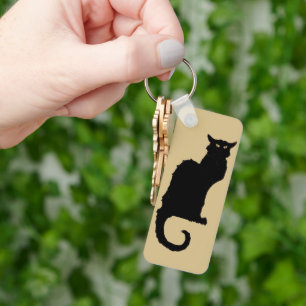 Chaveiro Vintage Halloween, Spooky Art Nouveau Black Cat