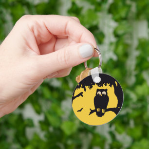 Chaveiro Vintage Halloween, Spooky Owl em árvore com lua