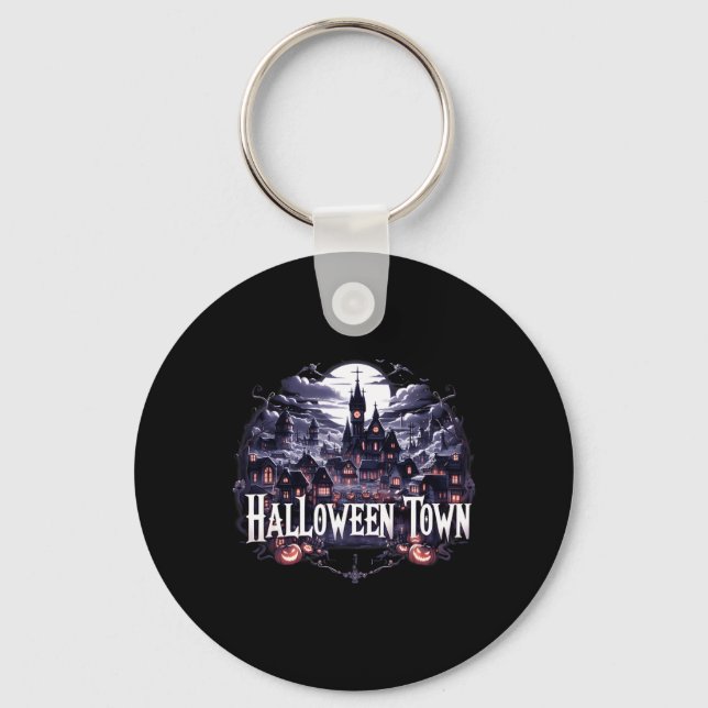 Chaveiro Vintage Halloween Town Skeleton Ghost Pumpkin Hall (Frente)