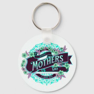 Chaveiro Vintage Happy Dia de as mães Green Purple Floral