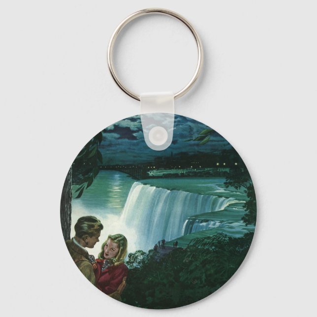 Chaveiro Vintage Honeymoon Love, Newlyweets em Niagara Fall (Frente)