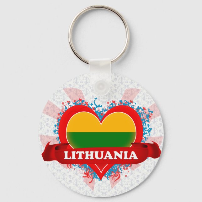Chaveiro Vintage I Love Lituânia (Frente)