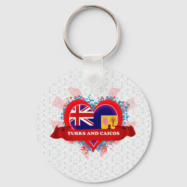 Chaveiro Vintage I Love Turks And Caicos (Frente)