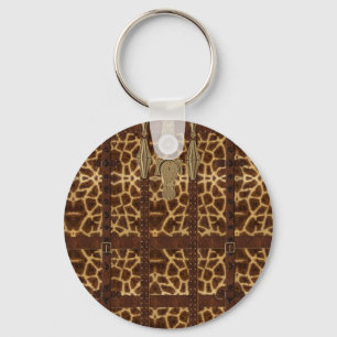 Chaveiro Vintage Leather Tribal Giraffe Animal Print