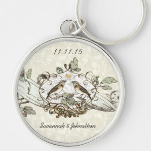 Chaveiro Vintage Love Birds Oak Wedding Key Chain