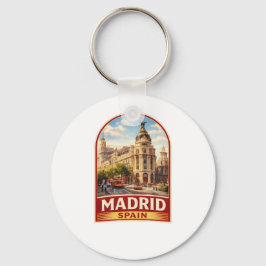 Chaveiro Vintage Madrid Spain Travel Poster Style Design