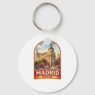 Chaveiro Vintage Madrid Spain Travel Poster Style Design