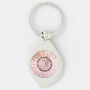 Chaveiro Vintage Mandala sobre o vidro de Fosco rosa-pêsseg