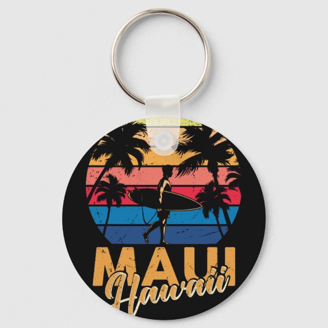 Chaveiro Vintage Maui Hawaii Havaii Beach Surfing 70 (Frente)