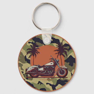 Chaveiro Vintage Motorcycle Classic Sunset Beach Biker Camo