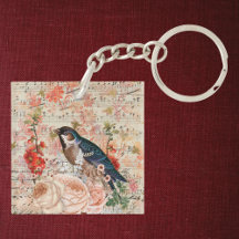 Vintage Orange Floral Bird Musical Ephemera