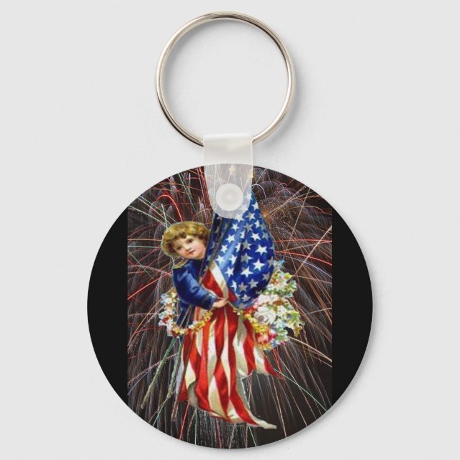 Chaveiro Vintage Patriotic Child and Fireworks (Frente)