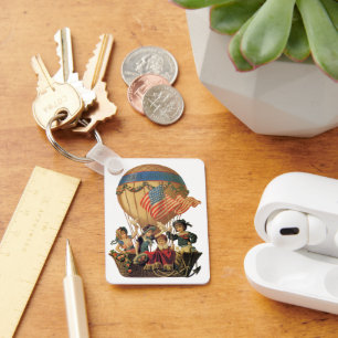 Chaveiro Vintage patriótico, crianças em um balão de ar