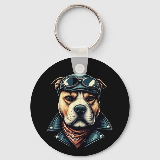 Chaveiro Vintage Pitbull Biker (Frente)