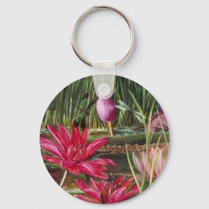 Chaveiro Vintage que pinta flores cor-de-rosa das flores