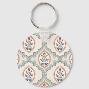 Chaveiro Vintage, ramos de flores, têxteis indianos.