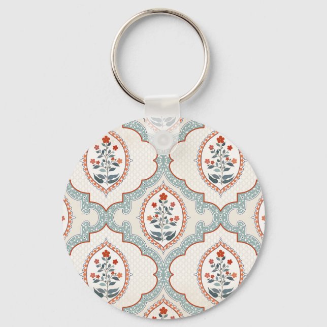 Chaveiro Vintage, ramos de flores, têxteis indianos. (Frente)