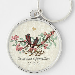 Chaveiro Vintage Red Birds Flores Rosa Corrente-Chave De Ca