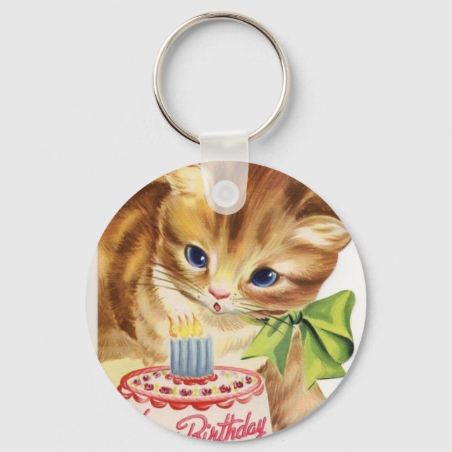 Chaveiro Vintage Retro Cat Kitten Aniversário Bake Saudação (Frente)