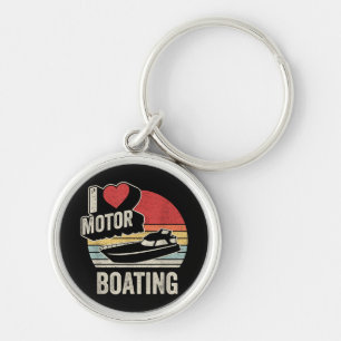 Chaveiro Vintage Retro Eu Amo Barco a Motor Engraçado Barqu